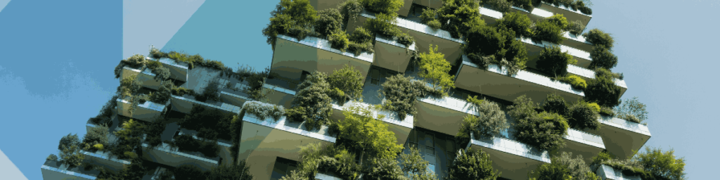 Building with trees that helps to reduce co2 and carbon footprint